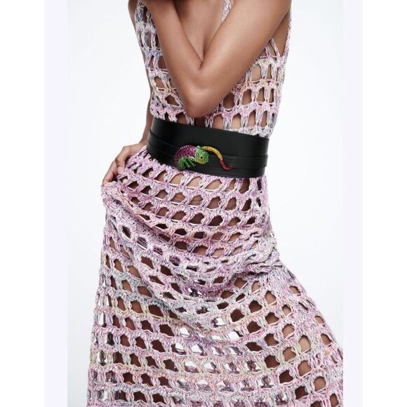 Zara CHAMELEON JEWEL BELT NWT Black Adjustable Size 80 (US‎ 30) main image 5